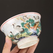 Ciotola cinese Jingdezhen Famille rosa porcellana modello gru 4,33 pollici anni '60