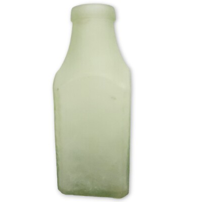 Aqua Green Frosted Antique Glass Bottle Sea Glass Vase Apocathery Square Dimples