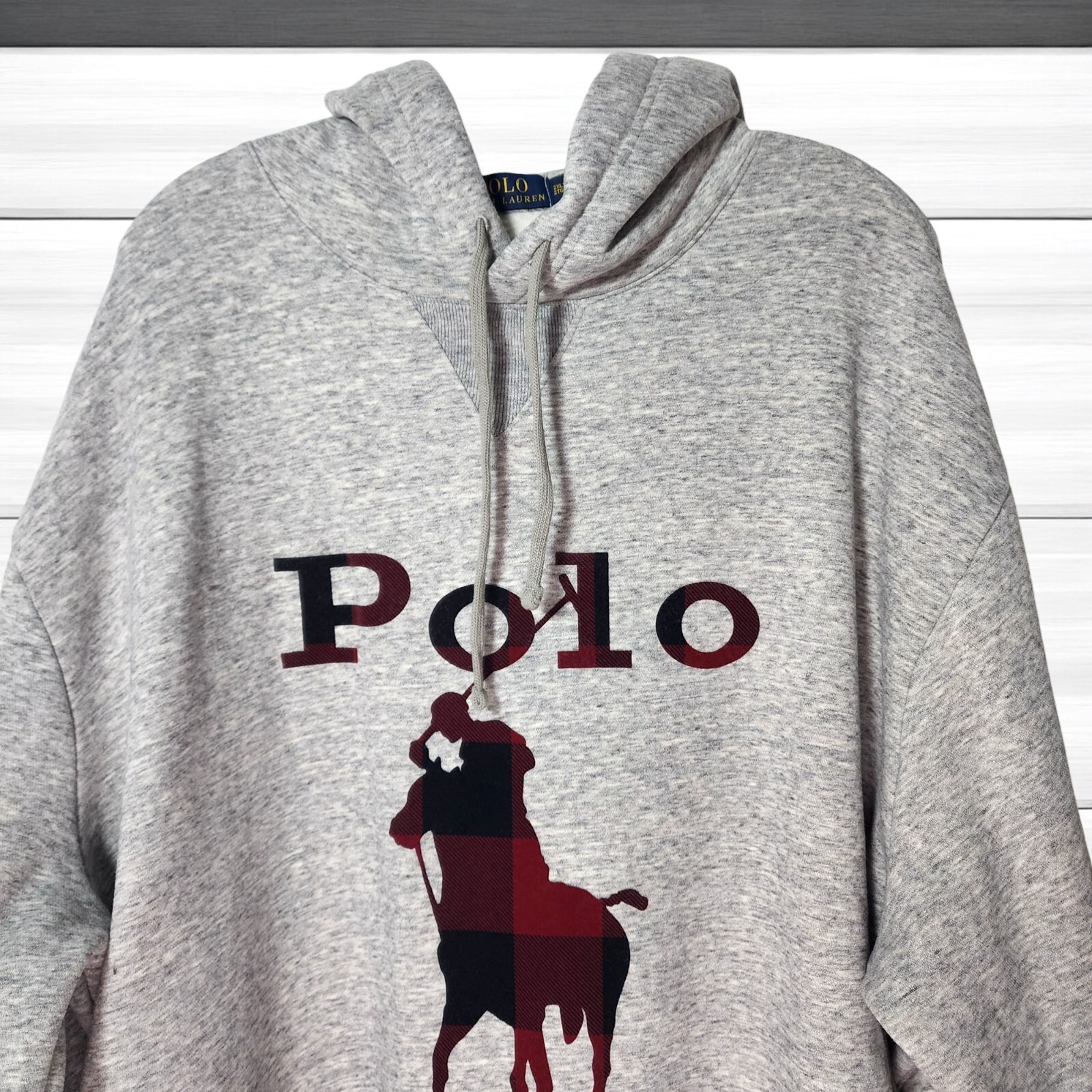 Polo Ralph Lauren grigia BUFFALO check BIG PONY felpa con cappuccio uomo TG 2XL alta