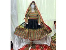 Traditional Afghan Black Rhymelon Dress with Full Embroidery Handmade...