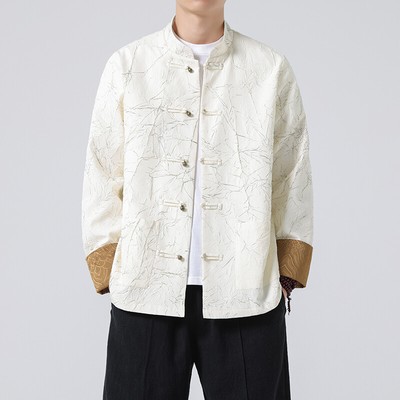 Spring Chinese Style Retro Jacket Men Stand Collar Copper Buckle Tang Suit Youth
