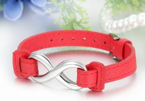 Men Lady Leather Stainless Steel Love Infinity Symbol Charm Bracelet Bangle Cuff - Picture 7 of 15
