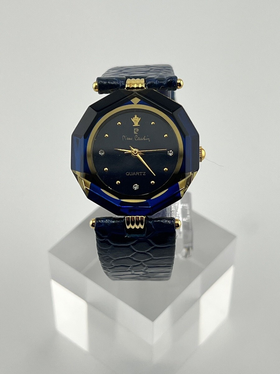 Vintage Pierre Cardin Watch Women, Faceted Dial, Leather Band New