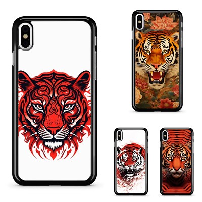 For Apple iPhone 12 13 14 15 16 Pro Max Tiger Chinese Art Red Hard Black
