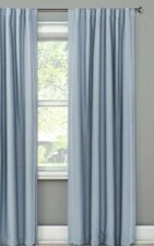 TWO Threshold Aruba LINEN Blackout Curtains Panels BLUE 84" BLACKOUT ROD NEW