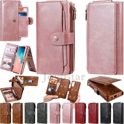 For Samsung S20 S10 S9 S8 Note 9 10 Magnetic Leather Wallet Case Removable Cover