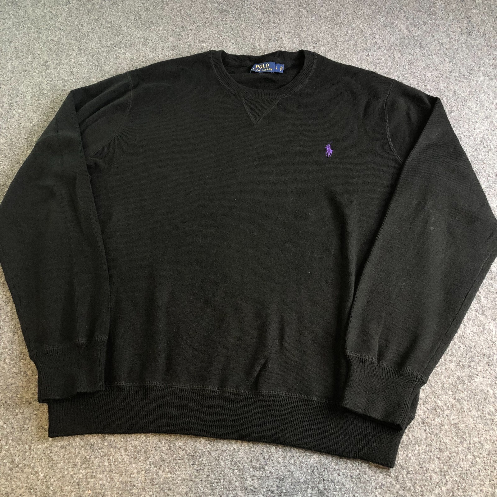 Polo Ralph Lauren Felpa Uomo Grande Nero Maglione Viola Pony Girocollo Dorito