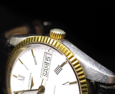 RARE Longines Roman Dial White Gold Fluted Bezel Automatic Swiss