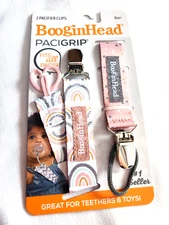 BOOGINHEAD Pacigrip 2 Pacifier Clips, Pink and White, BRAND NEW! Nuk Pacifier!