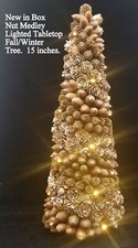 NIB Nut Medley Lighted QVC Fall Christmas Winter Tree 15" Battery Operated
