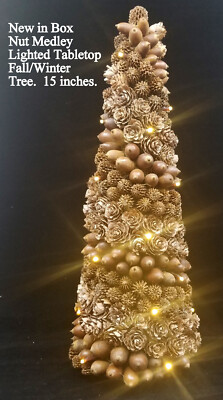 NIB Nut Medley Lighted QVC Fall Christmas Winter Tree 15'' Battery Operated