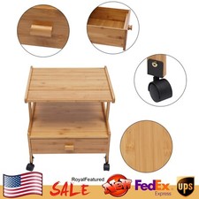 2 Tiers Wood Storage Cart With Wheels Drawer Office Printer Stand Printer Cart