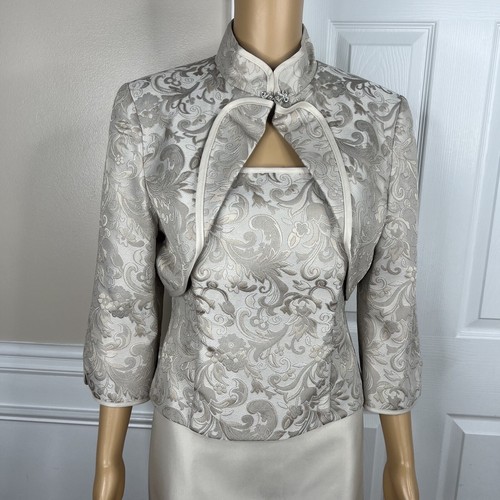 JS COLLECTION VTG Polyester Skirt Suit Top Size 10 Champagne Formal Evening 3PC - Picture 3 of 13