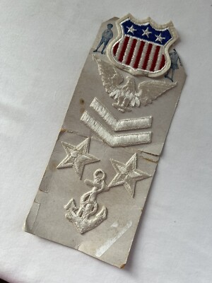 Antique Embroidered Icon Cotton 1920 s Stars Stripes Eagle Anchor