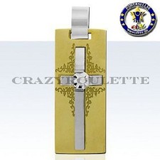 3D Ciondolo Croce Oro Acciaio Catena Argento Gesù Nuovo