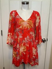 Free People All Eyes On You Red Floral V-Neck Baby Doll Dress, Size 2