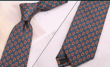 New Classic Polka Dot Blue Orange JACQUARD WOVEN 100 Silk Men's Necktie Tie