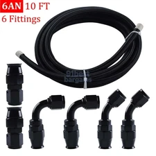 Black 6AN 6AN Nylon Braided E85 PTFE Fuel Line 10FT 6 Fittings Hose Kit E85