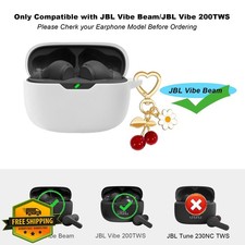 JBL Vibe Beam 200TWS Case White Silicone Cherry Heart Charm Charger Cover