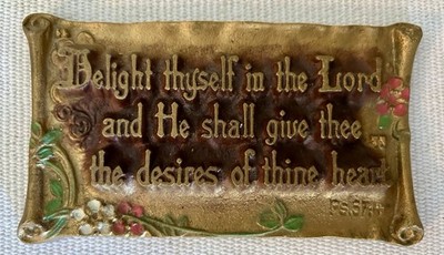 Antique 1930 ''Delight Thyself'' Psalm 37:4 Metal Plaque Zondervan Publishing USA