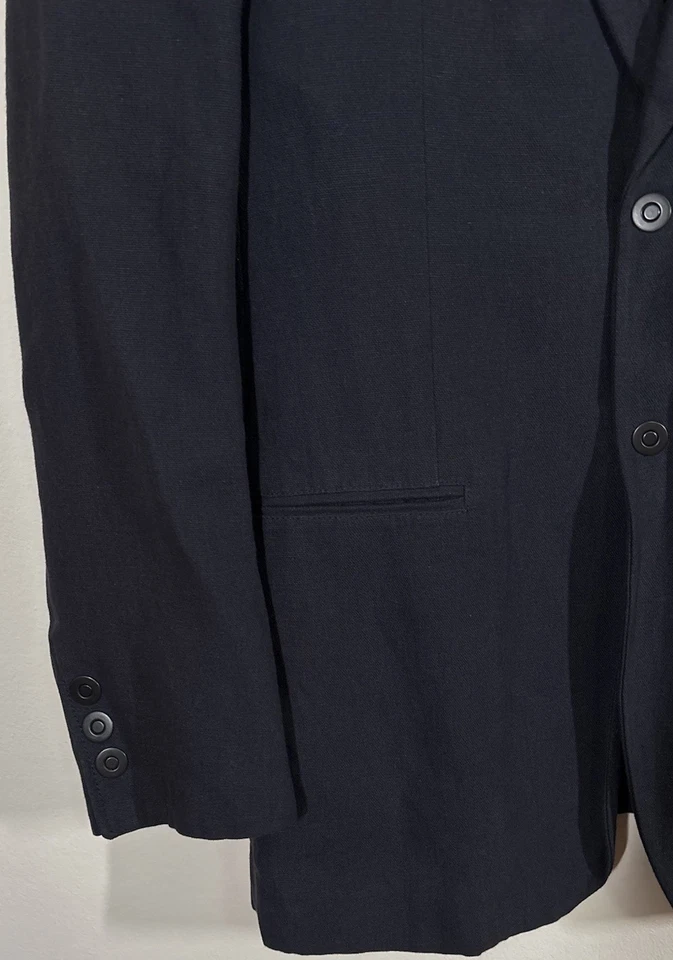 Blazer Vintage Emporio Armani Mezcla de Lino Para Hombres 40R Negro Hecho en Italia Barra Trasera Foto 4 de 4