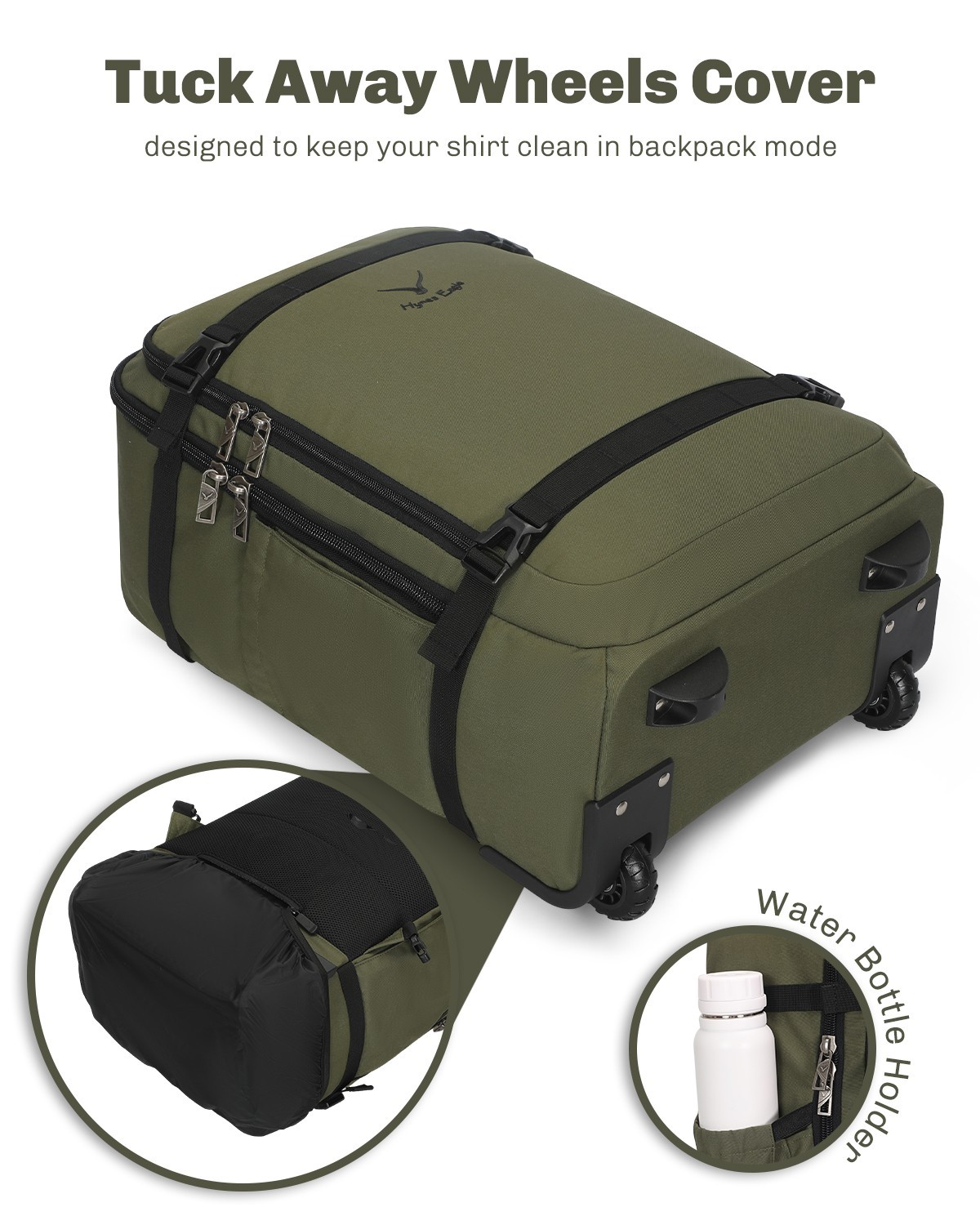 Hynes Eagle 42L Rolling Backpack Wheeled Luggage Carry On Travel Bag Cabin Size