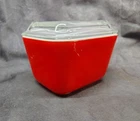 Vintage Red Refrigerator Glass Dish Pyrex 1950s Storage Or Butter Dish,  4” x 3