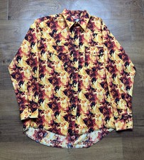 Vintage 90s Wrangler Western Cowboy Fire AOP Pearl Snap Shirt Men s Large