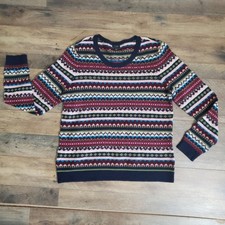 Talbots Embellished Sequin Rhinestone Multicolor Striped Knit Wool Sweater Large