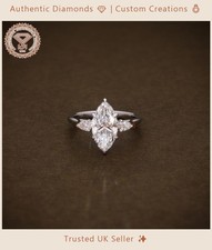 Marquise Lab Grown Diamond Three Stone Ring 14k White Gold