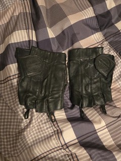 Harley Davidson Black Leather Fingerless Gloves M