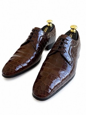 $6300 Artioli Shoes Alligator Shinny Brown Hand Made In italy
