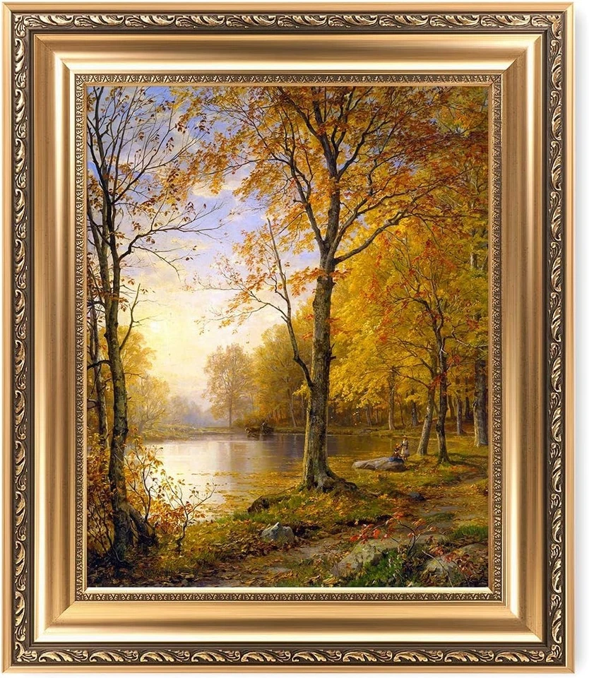 Impresión en lienzo de escena de río de otoño dorado Foto 3 de 4