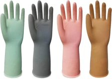 4 Pairs Rubber Cleaning Gloves, Dishwashing Kitchen Gloves for Washing Dishes No