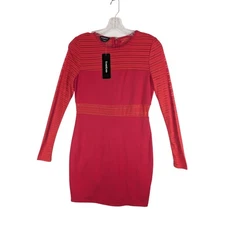 Bebe Dress Womens Small Red Striped Sheer Bodycon Long Sleeve SALT1099 NWT