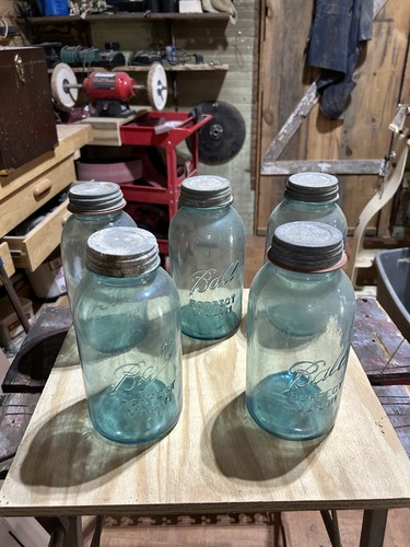 Antique Rare Blue Ball Perfect Mason Jar 1923-1933 Half Gallon With Zinc Lid