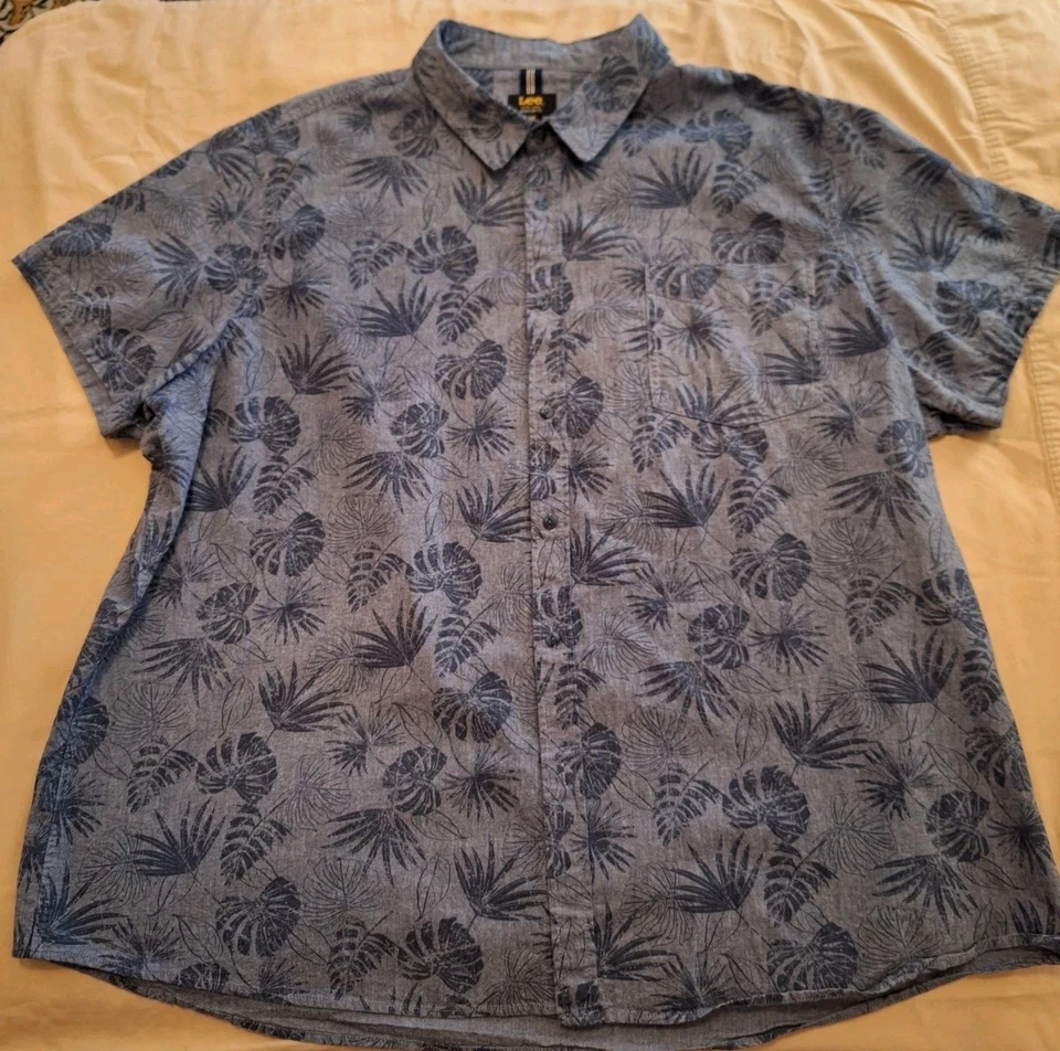 Lee 标准版型蓝色热带印花男式短袖衬衫棉混纺,尺寸 3XB — 第 3/4 张图片