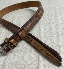 Vintage Men's 38 Tooled Buckle Belt Ranger Genuine Leather Oak Leaf Brown