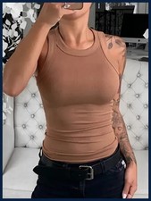 Women Solid Round Neck Ribbed Tank Top Camiso...