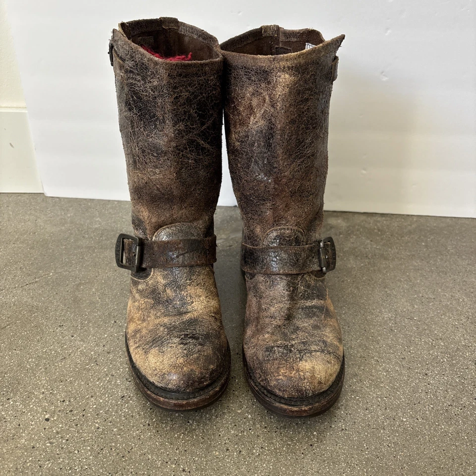 Frye Veronica Crackled Leather Harness Riding Motorcycle Boots Sz 6 - Image 2 of 4