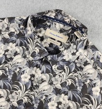 Tommy Bahama Men's L Blue Black Silk Tropical Short Sleeve Button Front Shirt
