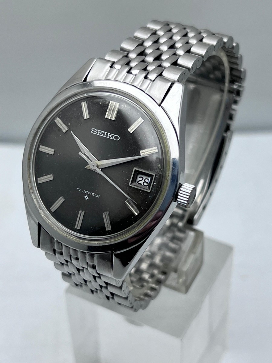 Rare 1970s Seiko 6602-8050 Hand Winding Date Black Dial Japan