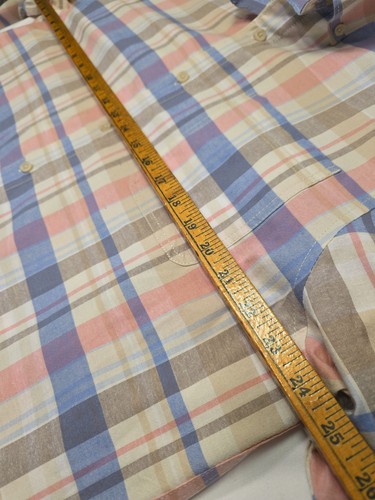 Tommy Bahama Chemise Homme Large Bleu Tan Rose Plaid Boutonnée Manches Longues Preppy - Photo 6/8