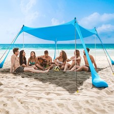 Beach Tent Sun Shelter - UPF50 Pop Up Beach Canopy with Sandbags  Sand Shov...