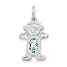 14K White Gold Girl Charm 6x4 Oval Genuine Aquamarine-March Birthstone Pendant