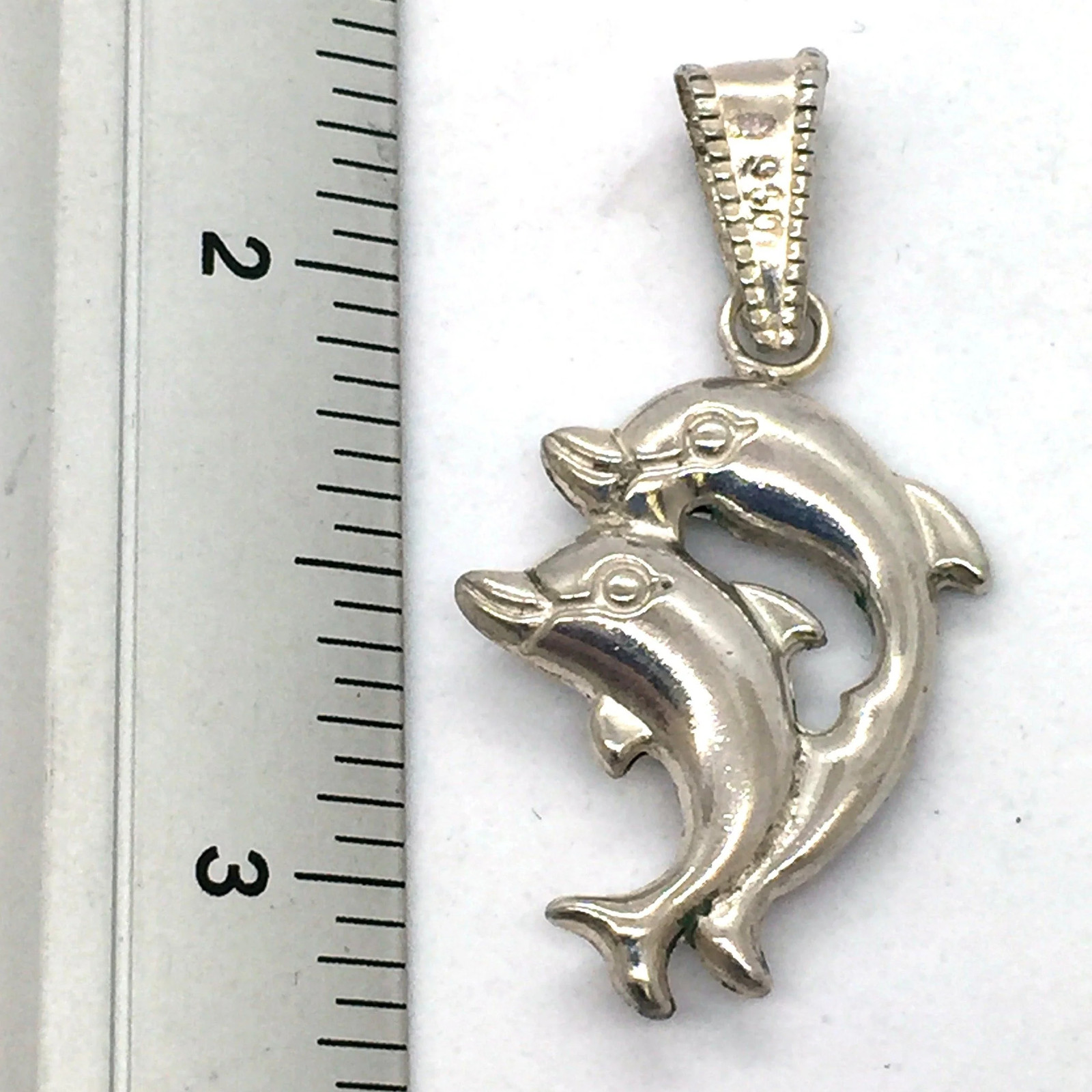 Solid Sterling Silver Twin Puffed Dolphin Charm P… - image 2