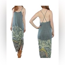 Free People Maxi Dress Drop Waisted A Line Sleeveless Boho PatternGray S Medium