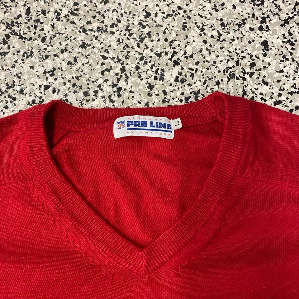 Винтажный мужской свитер Pro Line San Francisco 49ers с V-образным вырезом размер L красный с дефектом - Изображение 3 из 4