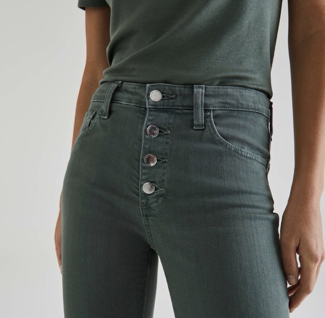 AG The Isabelle Button Up Jeans Women’s 27R High Rise Crop Green Stretch Denim thumbnail 2