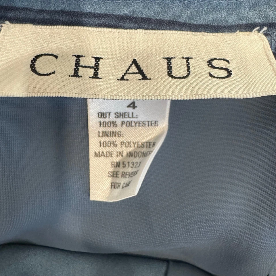 复古 Chaus 女式 4 蓝色条纹花卉长裙 Y2K Cottagecore 职业时尚 — 第 3/4 张图片